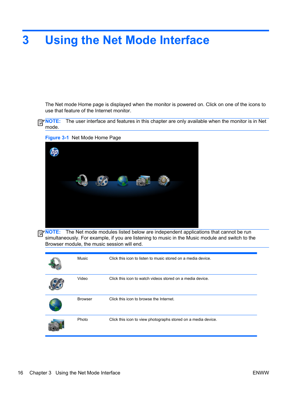 Using the net mode interface, 3 using the net mode interface, 3using the net mode interface | HP Passport 1912nm 18.5-inch Internet Monitor User Manual | Page 22 / 36