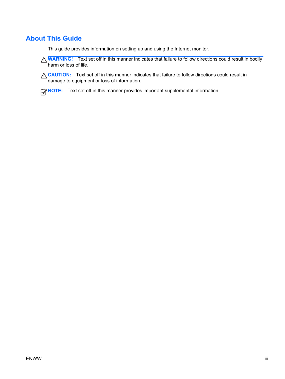 About this guide | HP Passport 1912nm 18.5-inch Internet Monitor User Manual | Page 3 / 36