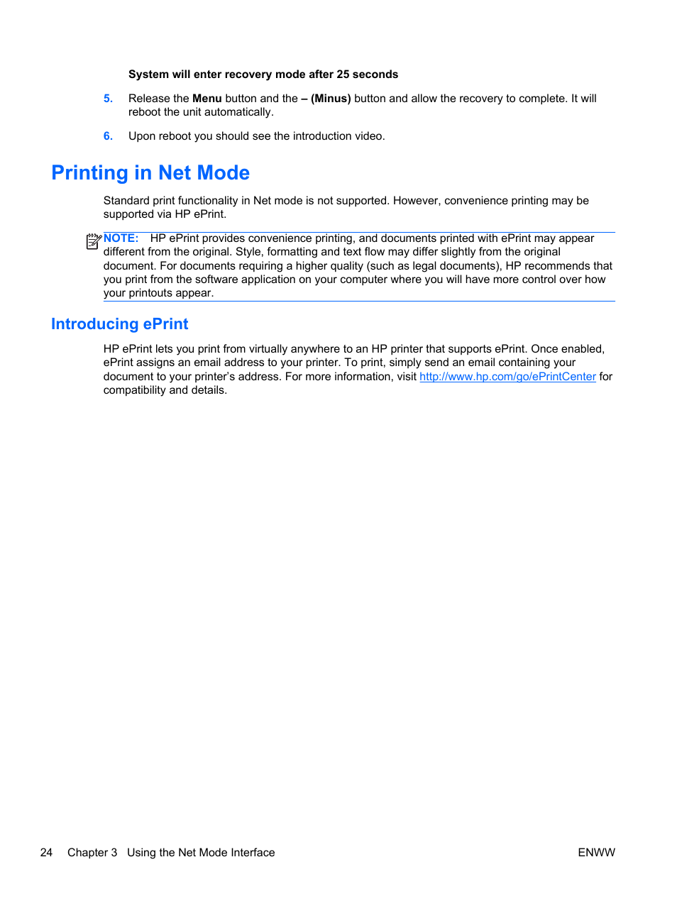 Printing in net mode, Introducing eprint | HP Passport 1912nm 18.5-inch Internet Monitor User Manual | Page 30 / 36