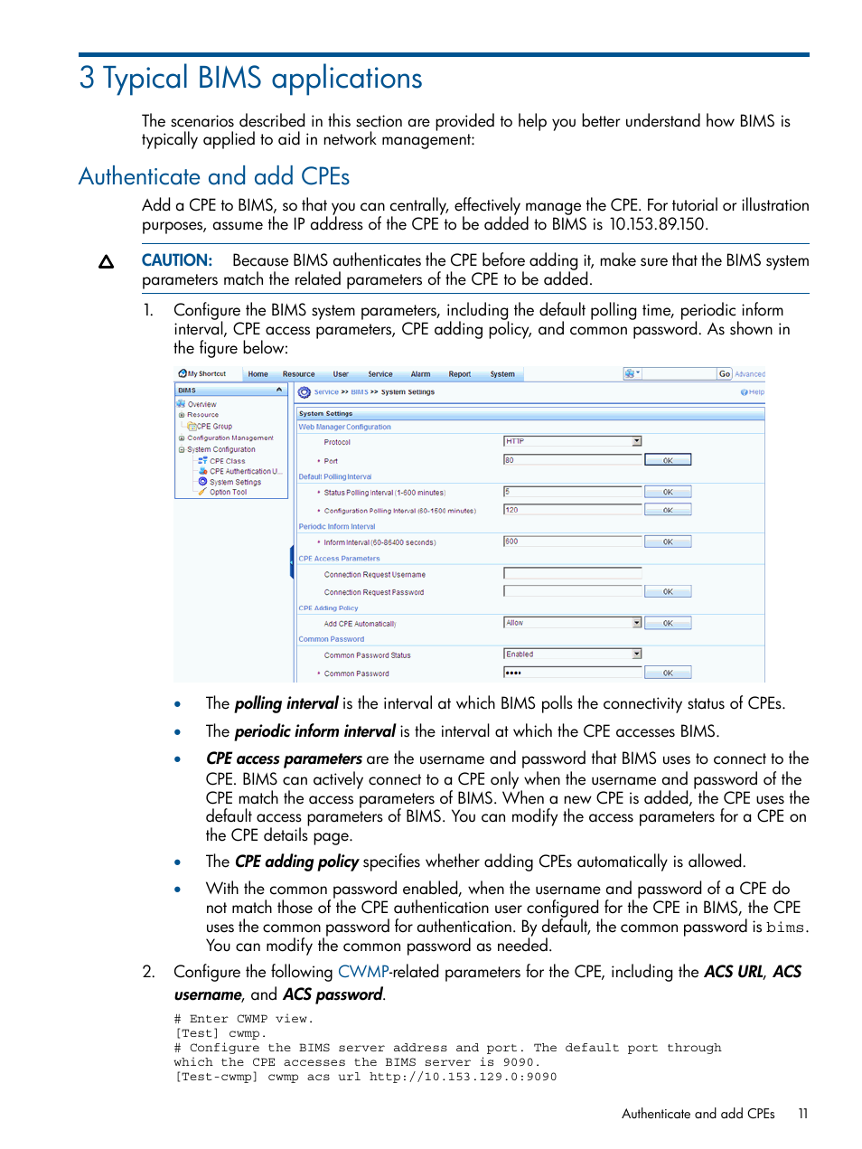 3 typical bims applications, Authenticate and add cpes | HP IMC Branch Intelligent Management Software User Manual | Page 11 / 69