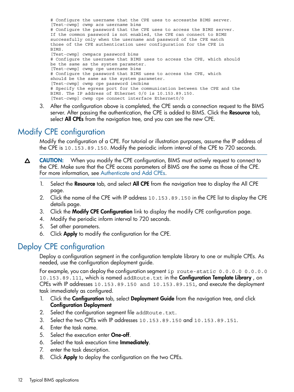 Modify cpe configuration, Deploy cpe configuration, Modify cpe configuration deploy cpe configuration | HP IMC Branch Intelligent Management Software User Manual | Page 12 / 69