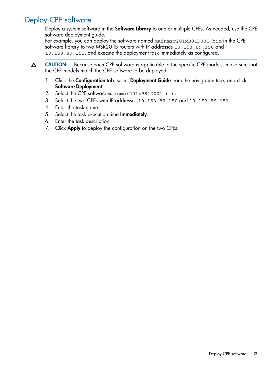 Deploy cpe software | HP IMC Branch Intelligent Management Software User Manual | Page 13 / 69