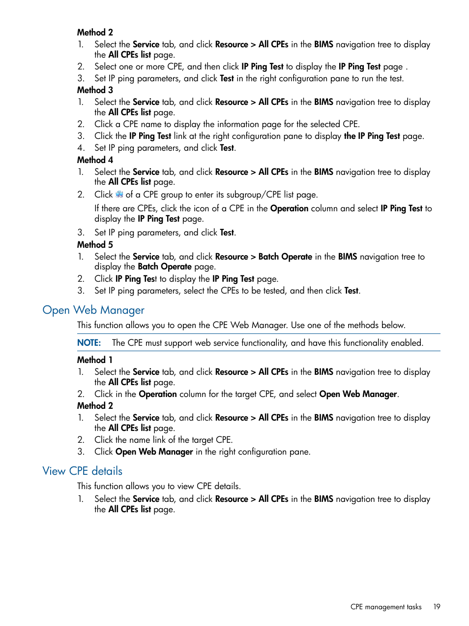 Open web manager, View cpe details, Open web manager view cpe details | HP IMC Branch Intelligent Management Software User Manual | Page 19 / 69