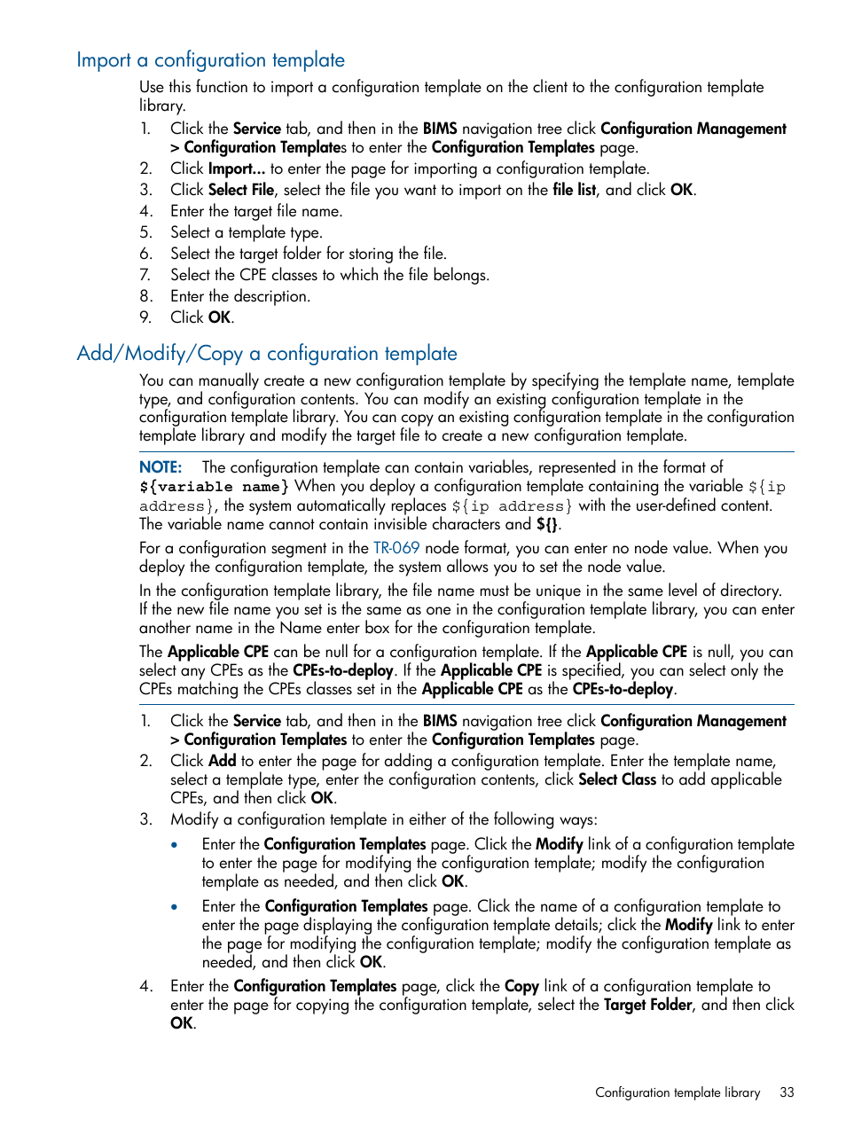 Import a configuration template, Add/modify/copy a configuration template | HP IMC Branch Intelligent Management Software User Manual | Page 33 / 69