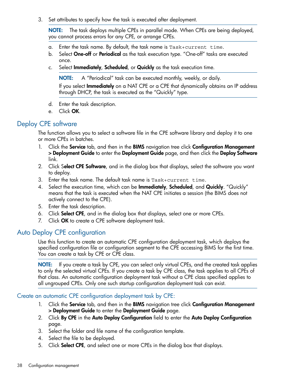 Deploy cpe software, Auto deploy cpe configuration, Deploy cpe software auto deploy cpe configuration | HP IMC Branch Intelligent Management Software User Manual | Page 38 / 69