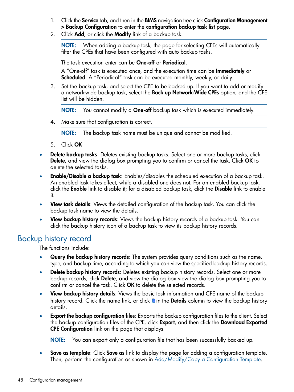 Backup history record | HP IMC Branch Intelligent Management Software User Manual | Page 48 / 69