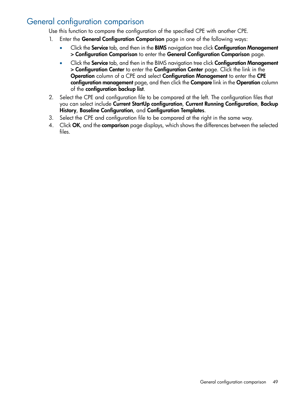 General configuration comparison | HP IMC Branch Intelligent Management Software User Manual | Page 49 / 69