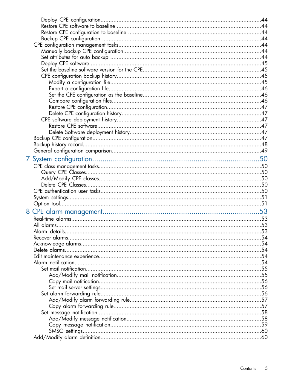 7 system configuration, 8 cpe alarm management | HP IMC Branch Intelligent Management Software User Manual | Page 5 / 69