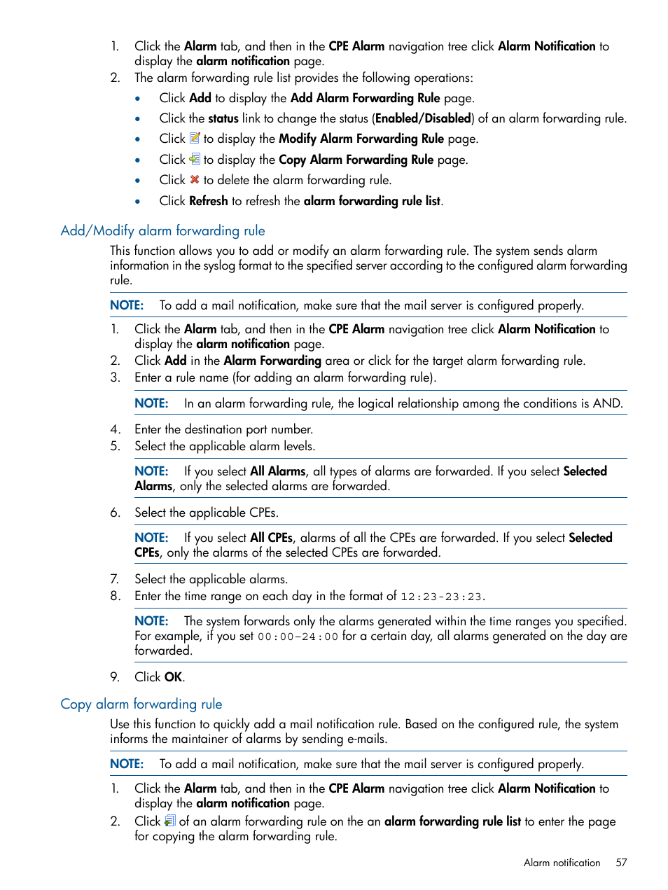 Add/modify alarm forwarding rule, Copy alarm forwarding rule | HP IMC Branch Intelligent Management Software User Manual | Page 57 / 69