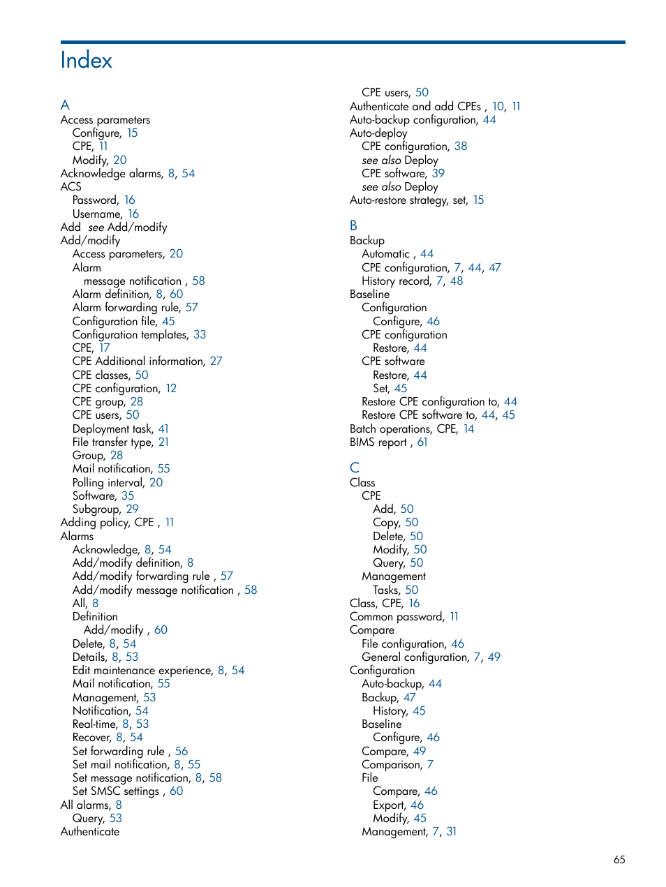 Index | HP IMC Branch Intelligent Management Software User Manual | Page 65 / 69