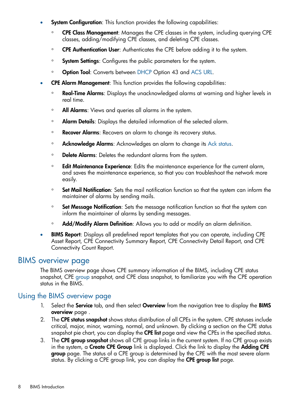 Bims overview page, Using the bims overview page | HP IMC Branch Intelligent Management Software User Manual | Page 8 / 69