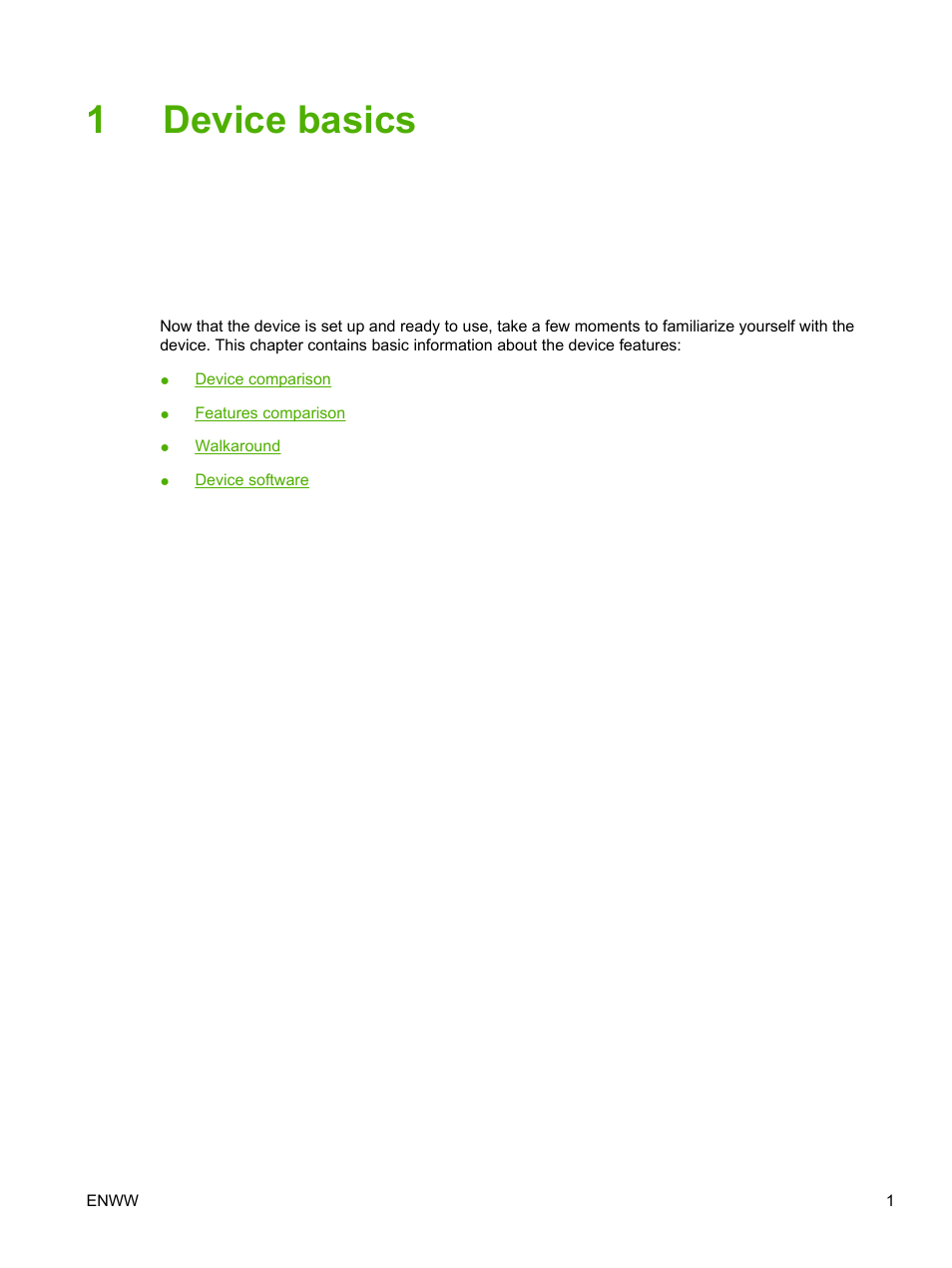 Device basics, 1 device basics, 1device basics | HP LaserJet P3005 Printer series User Manual | Page 13 / 218