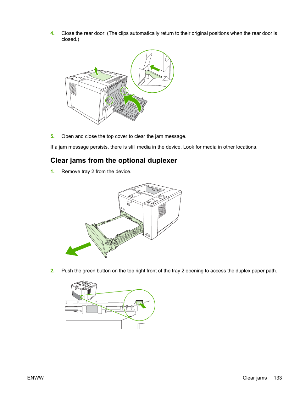 Clear jams from the optional duplexer | HP LaserJet P3005 Printer series User Manual | Page 145 / 218