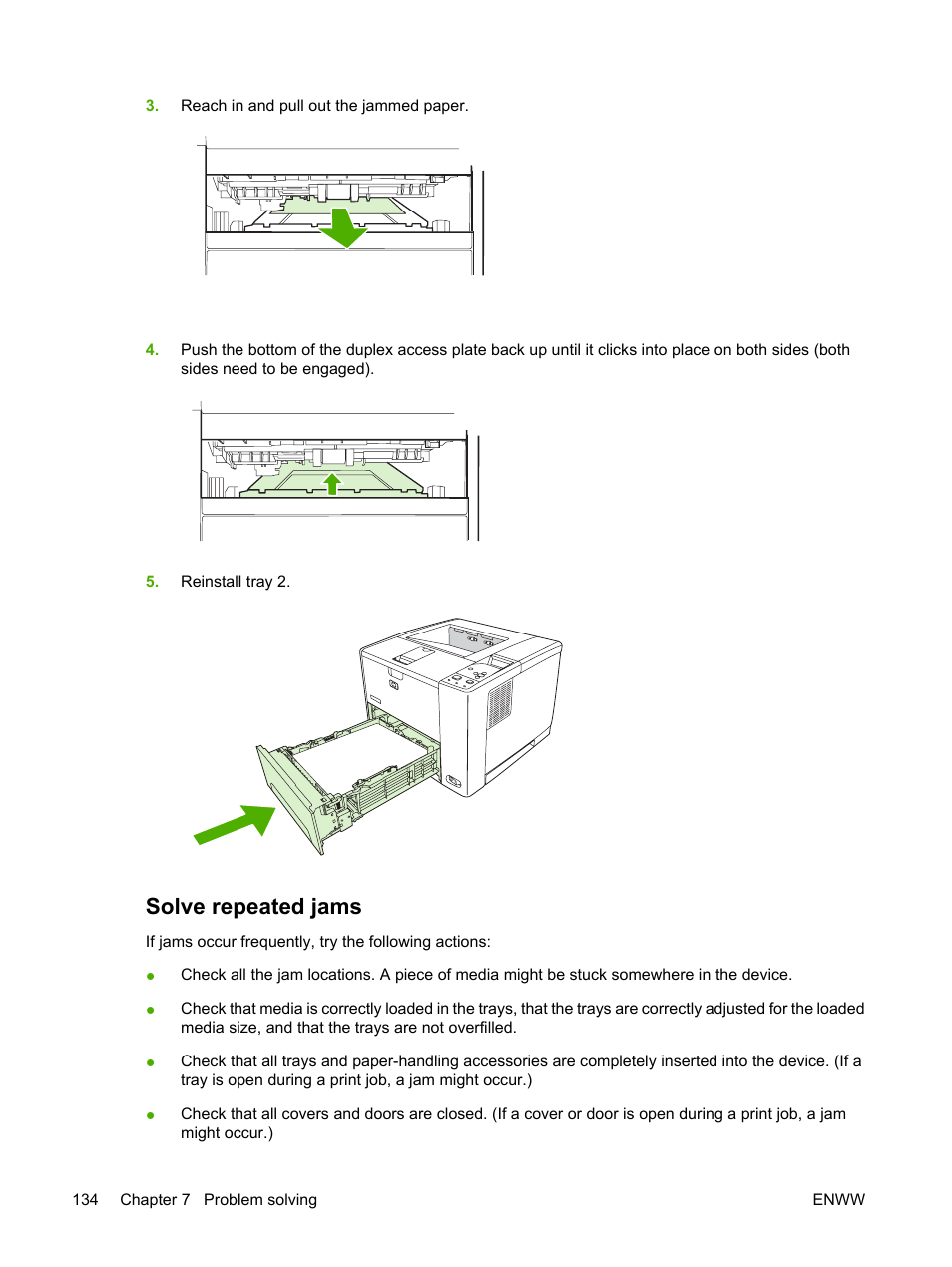 Solve repeated jams | HP LaserJet P3005 Printer series User Manual | Page 146 / 218