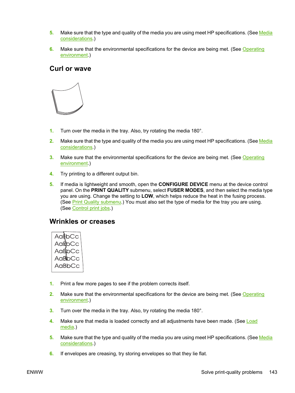 Curl or wave, Wrinkles or creases, Curl or wave wrinkles or creases | Wrinkles or, Creases | HP LaserJet P3005 Printer series User Manual | Page 155 / 218