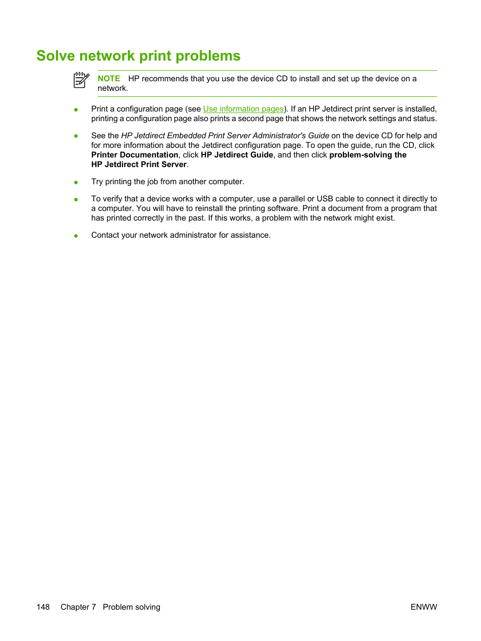 Solve network print problems | HP LaserJet P3005 Printer series User Manual | Page 160 / 218