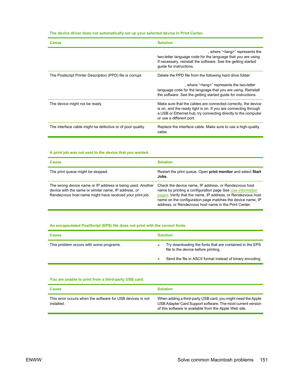 Enww solve common macintosh problems 151 | HP LaserJet P3005 Printer series User Manual | Page 163 / 218