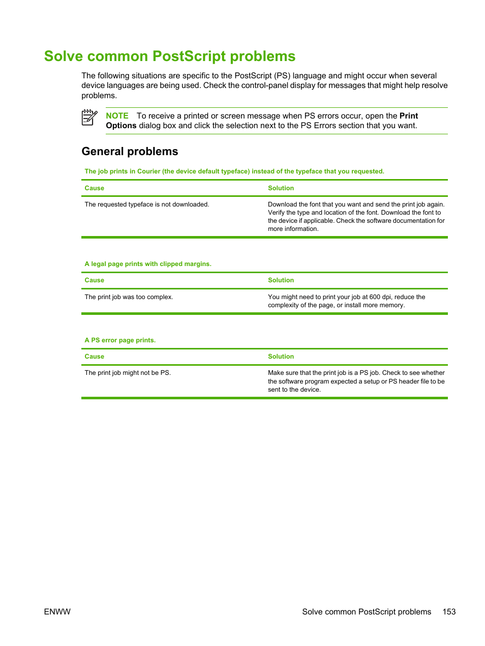 Solve common postscript problems, General problems | HP LaserJet P3005 Printer series User Manual | Page 165 / 218