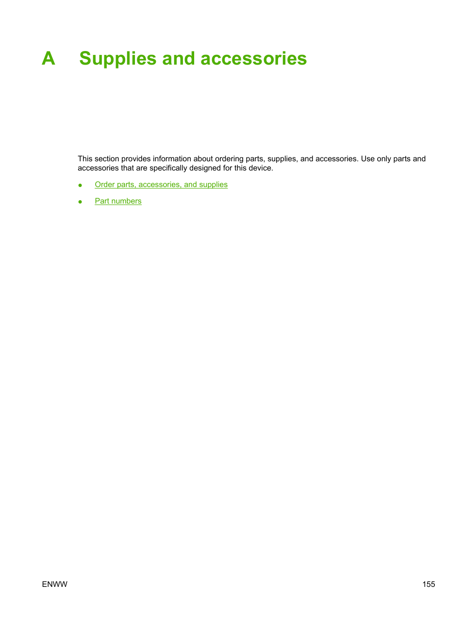 Supplies and accessories, Appendix a supplies and accessories, Asupplies and accessories | HP LaserJet P3005 Printer series User Manual | Page 167 / 218