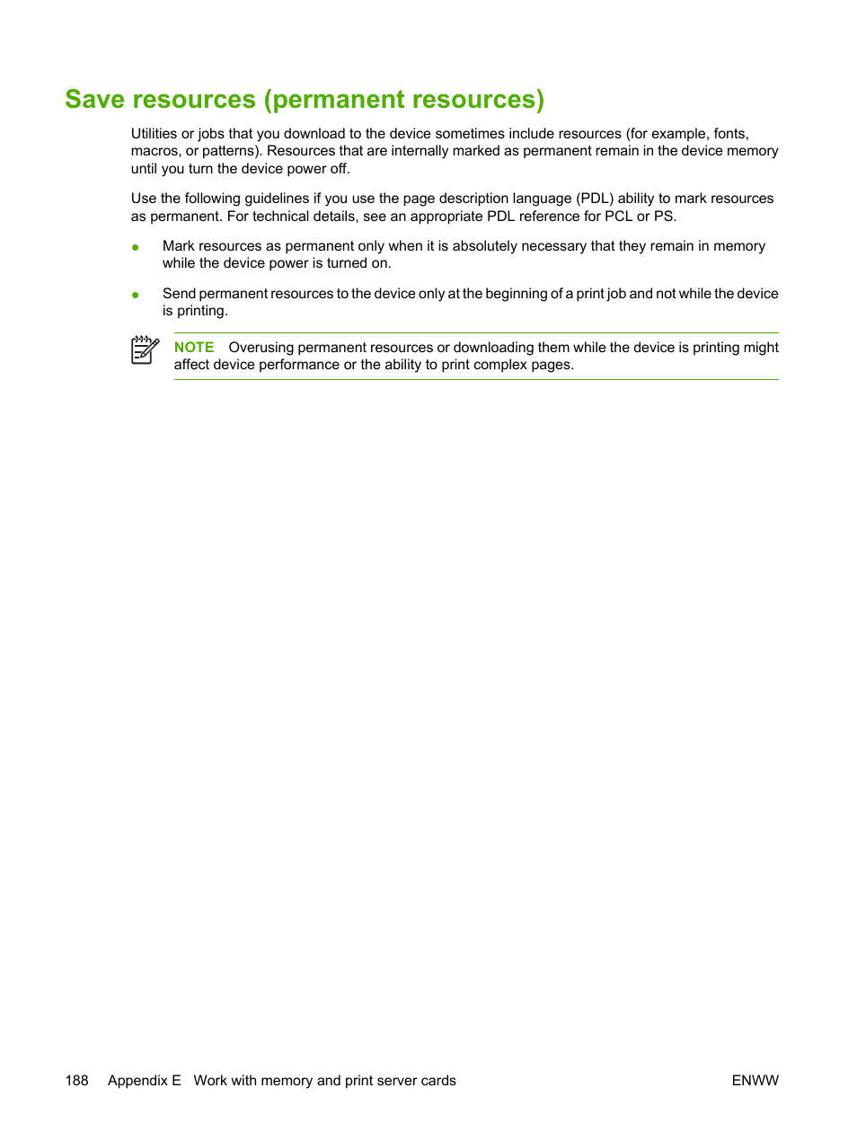 Save resources (permanent resources) | HP LaserJet P3005 Printer series User Manual | Page 200 / 218