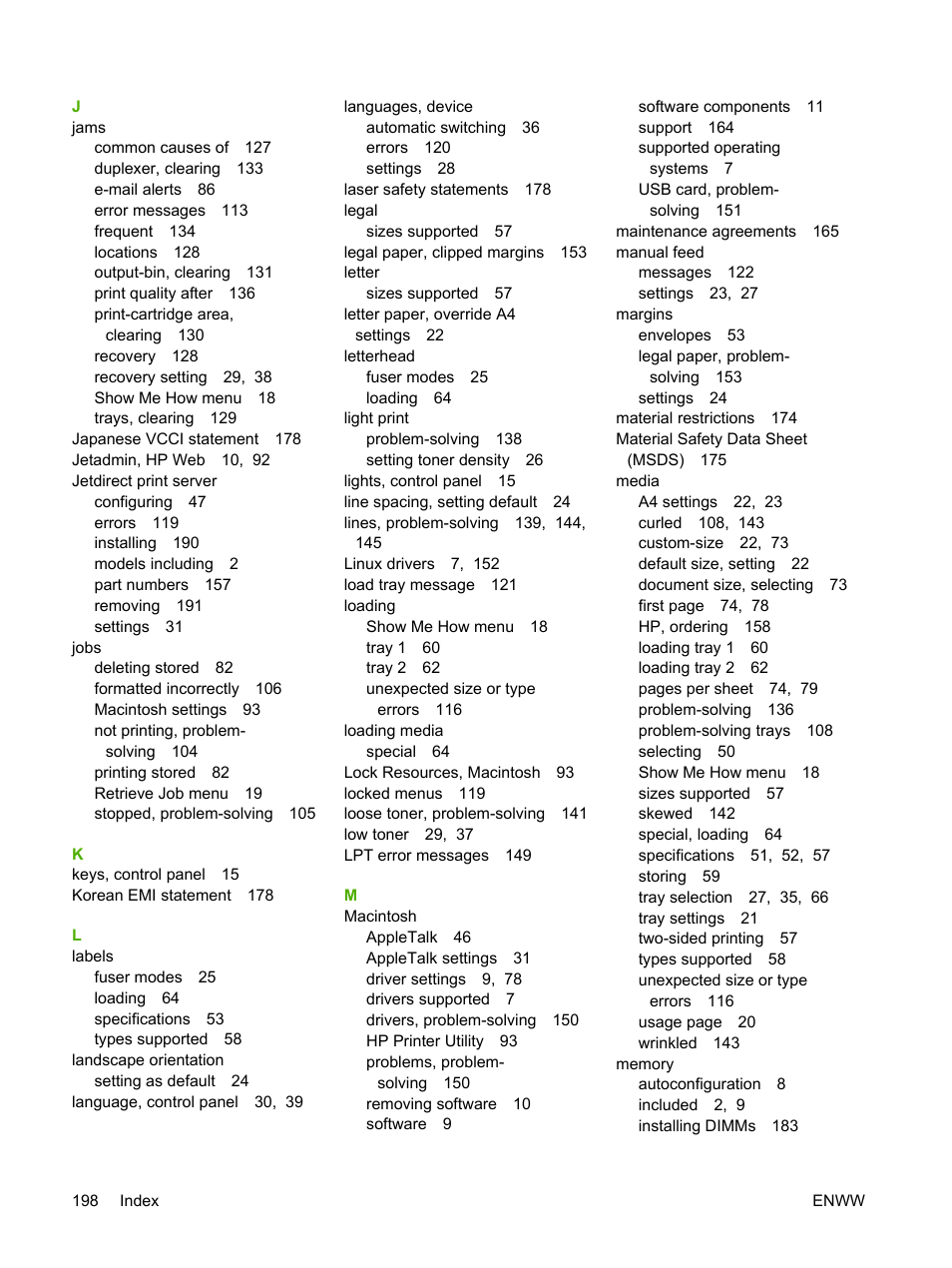 HP LaserJet P3005 Printer series User Manual | Page 210 / 218