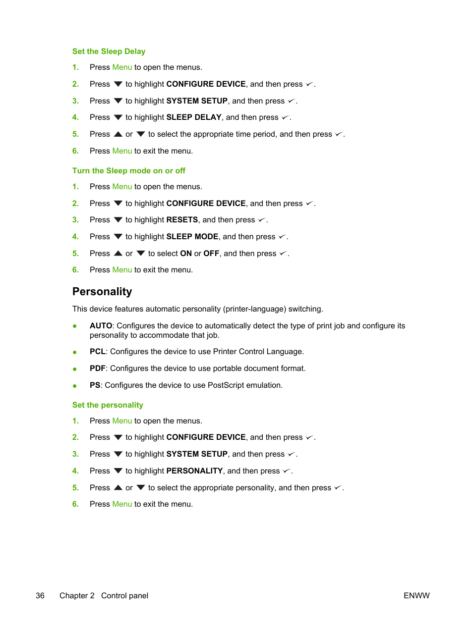 Personality | HP LaserJet P3005 Printer series User Manual | Page 48 / 218
