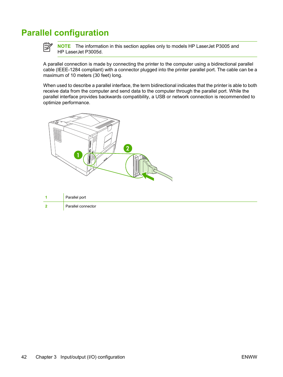 Parallel configuration | HP LaserJet P3005 Printer series User Manual | Page 54 / 218