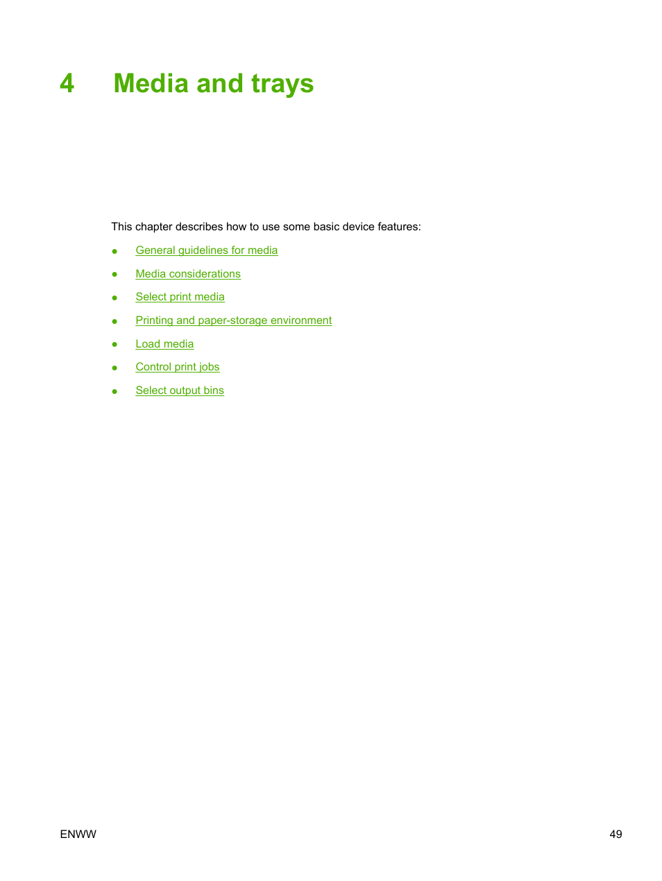 Media and trays, 4 media and trays, 4media and trays | HP LaserJet P3005 Printer series User Manual | Page 61 / 218