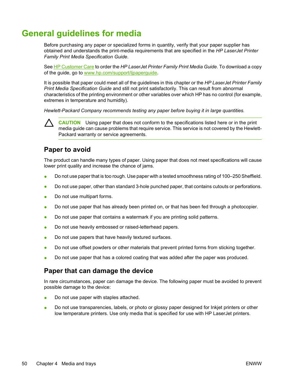 General guidelines for media, Paper to avoid, Paper that can damage the device | Paper to avoid paper that can damage the device | HP LaserJet P3005 Printer series User Manual | Page 62 / 218