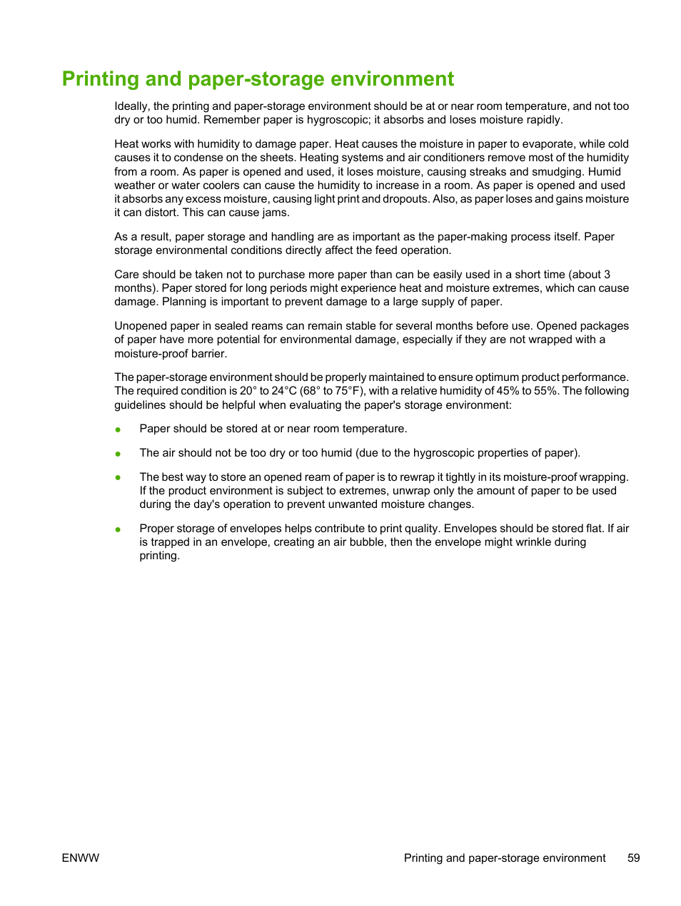 Printing and paper-storage environment | HP LaserJet P3005 Printer series User Manual | Page 71 / 218