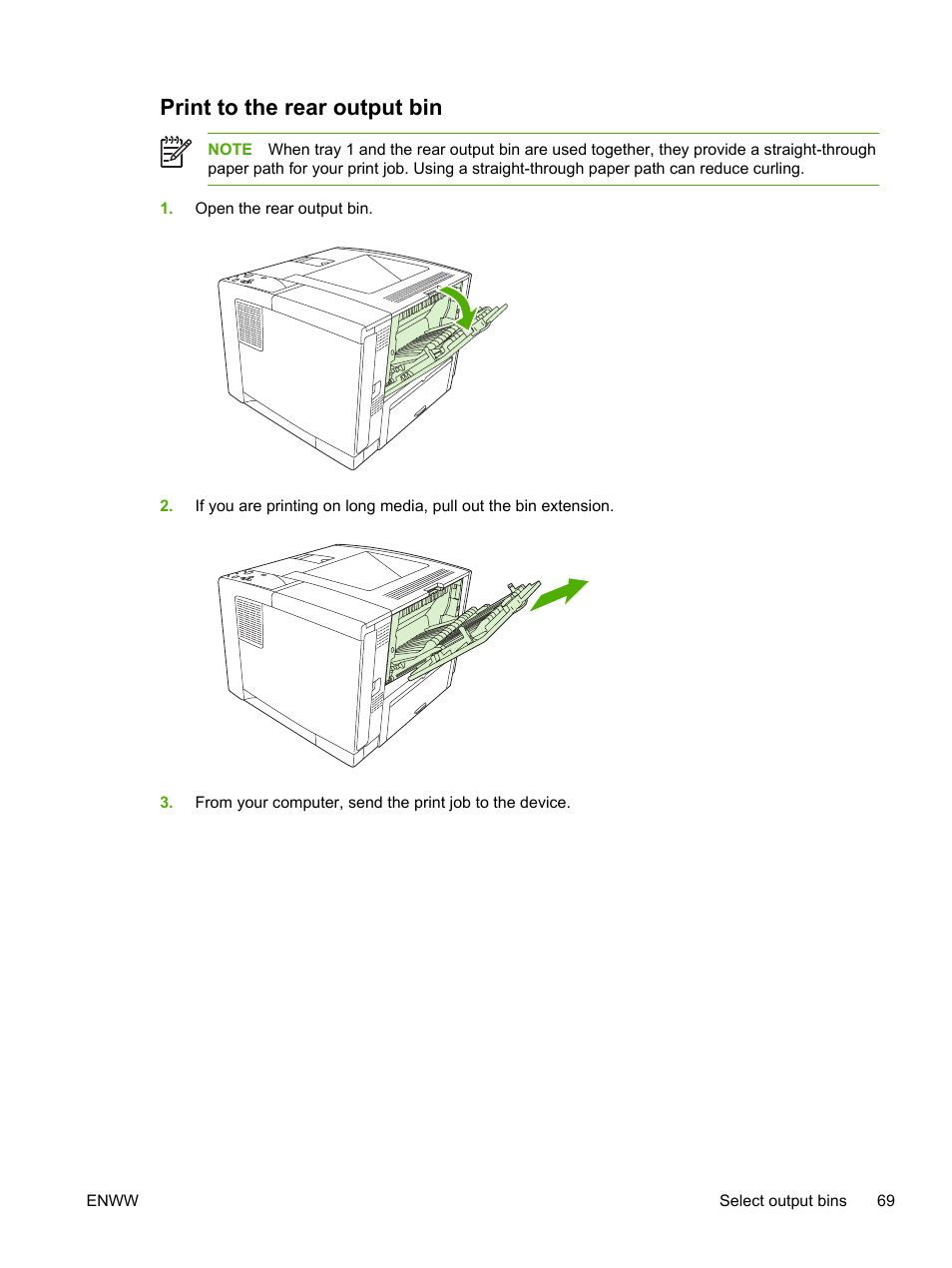 Print to the rear output bin | HP LaserJet P3005 Printer series User Manual | Page 81 / 218