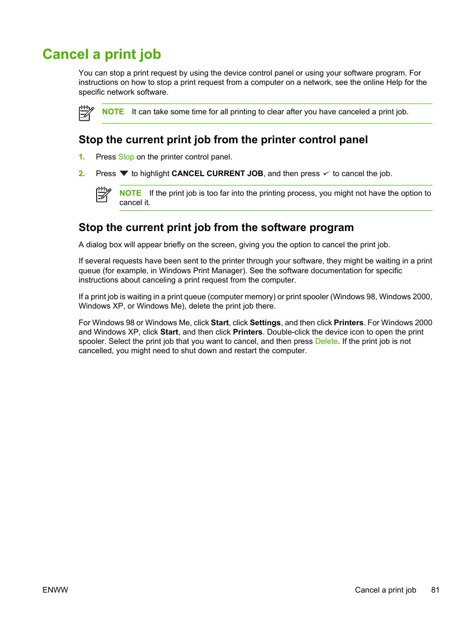 Cancel a print job | HP LaserJet P3005 Printer series User Manual | Page 93 / 218