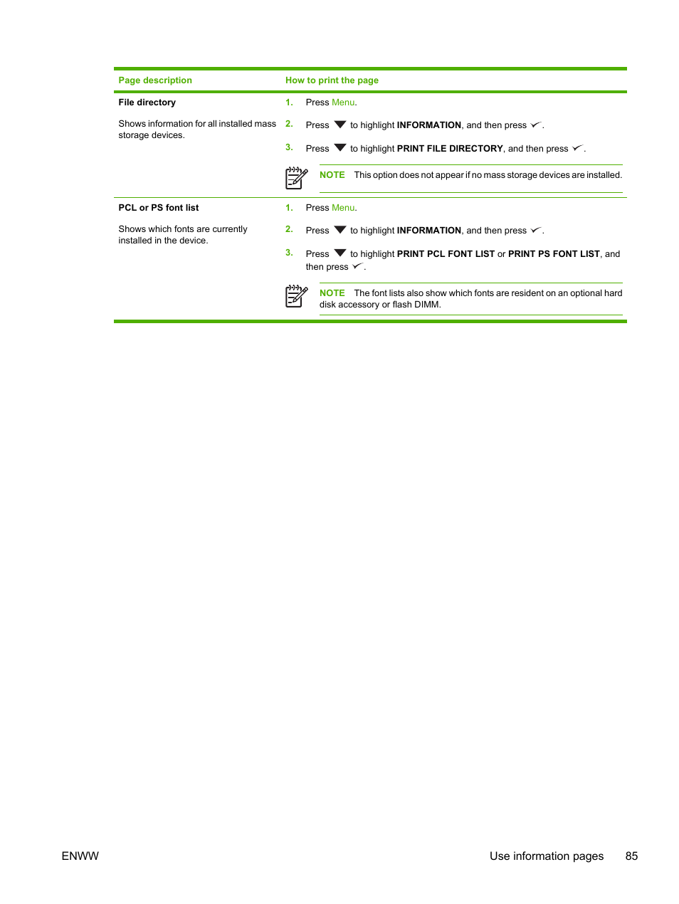 Enww use information pages 85 | HP LaserJet P3005 Printer series User Manual | Page 97 / 218