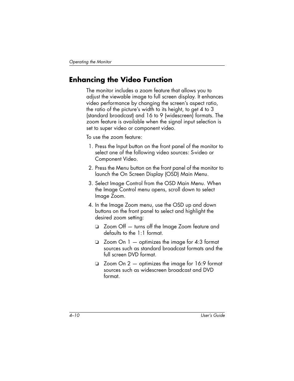 Enhancing the video function, Enhancing the video function –10 | HP f2304 23-inch High Def LCD Monitor User Manual | Page 30 / 56
