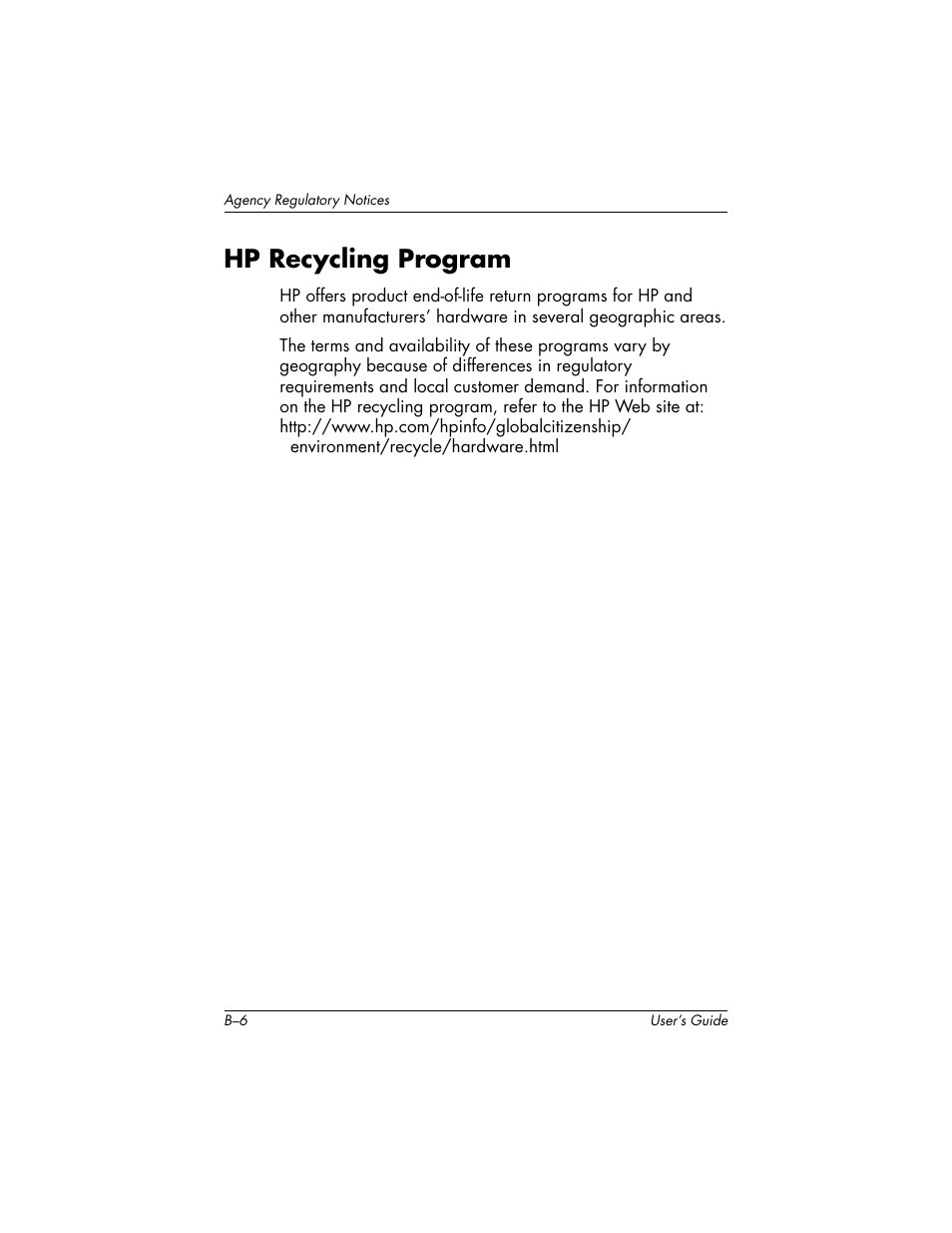 Hp recycling program | HP f2304 23-inch High Def LCD Monitor User Manual | Page 52 / 56