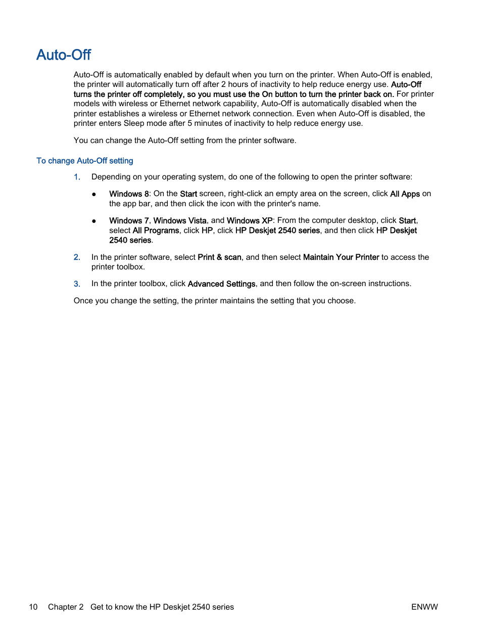Auto-off | HP Deskjet 2540 All-in-One Printer User Manual | Page 14 / 102