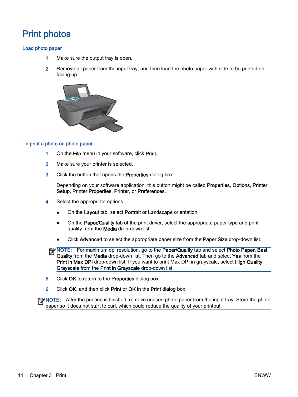 Print photos | HP Deskjet 2540 All-in-One Printer User Manual | Page 18 / 102