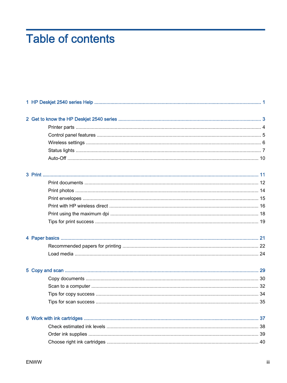 HP Deskjet 2540 All-in-One Printer User Manual | Page 3 / 102