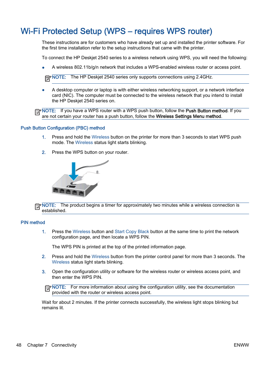 Wi-fi protected setup (wps – requires wps router) | HP Deskjet 2540 All-in-One Printer User Manual | Page 52 / 102