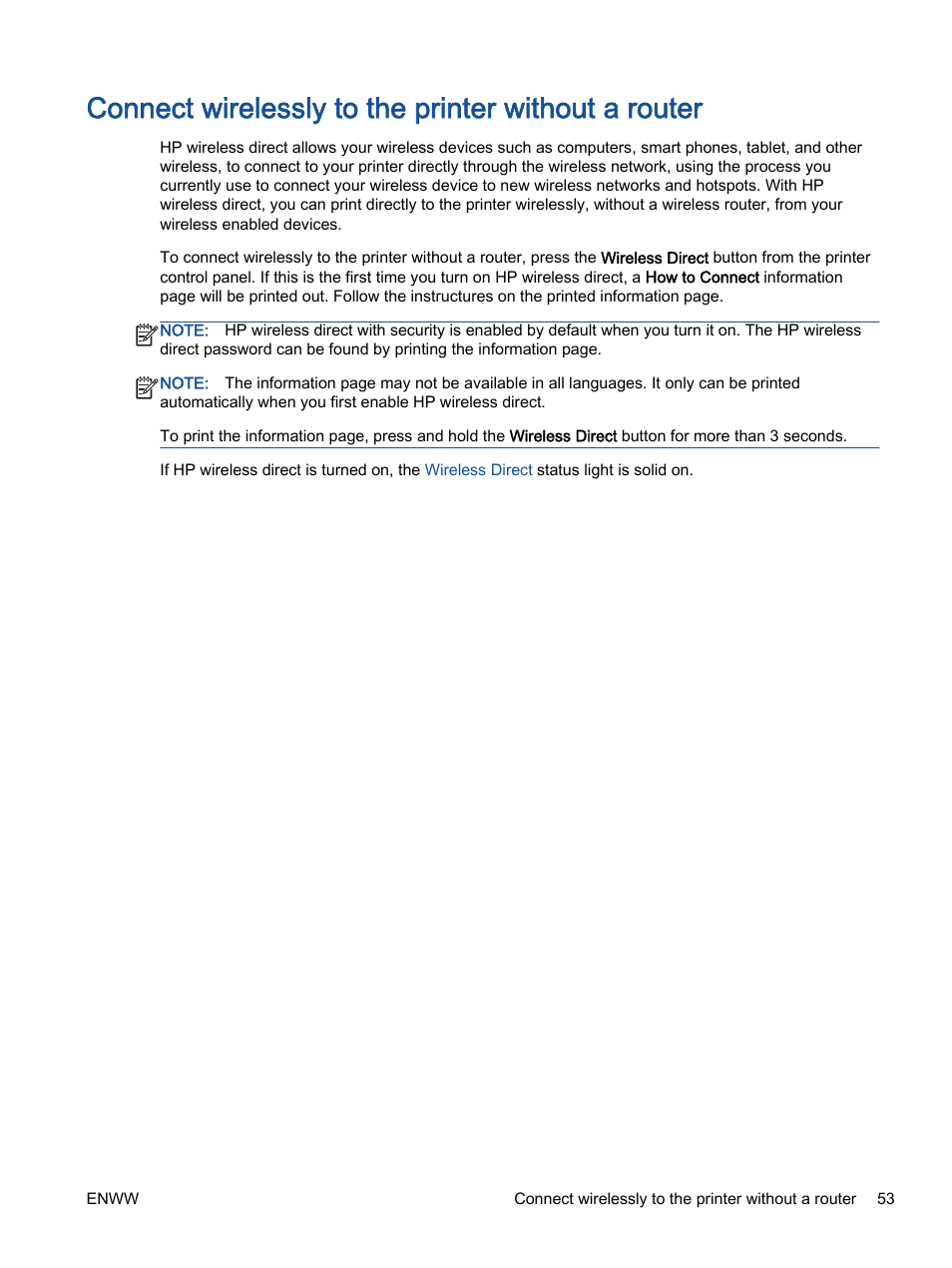 Connect wirelessly to the printer without a router | HP Deskjet 2540 All-in-One Printer User Manual | Page 57 / 102