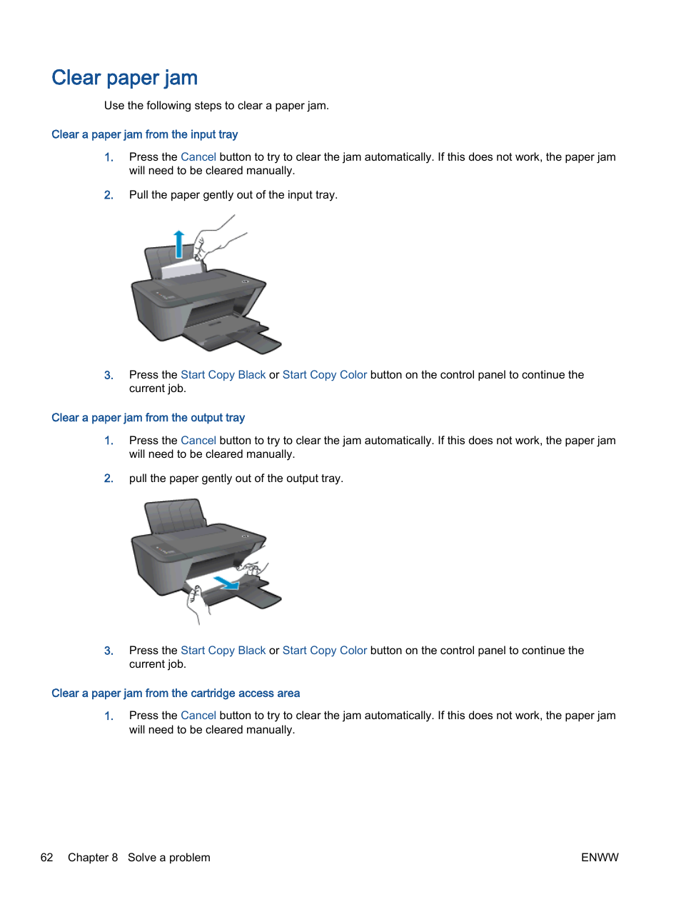 Clear paper jam, R jam, see | HP Deskjet 2540 All-in-One Printer User Manual | Page 66 / 102