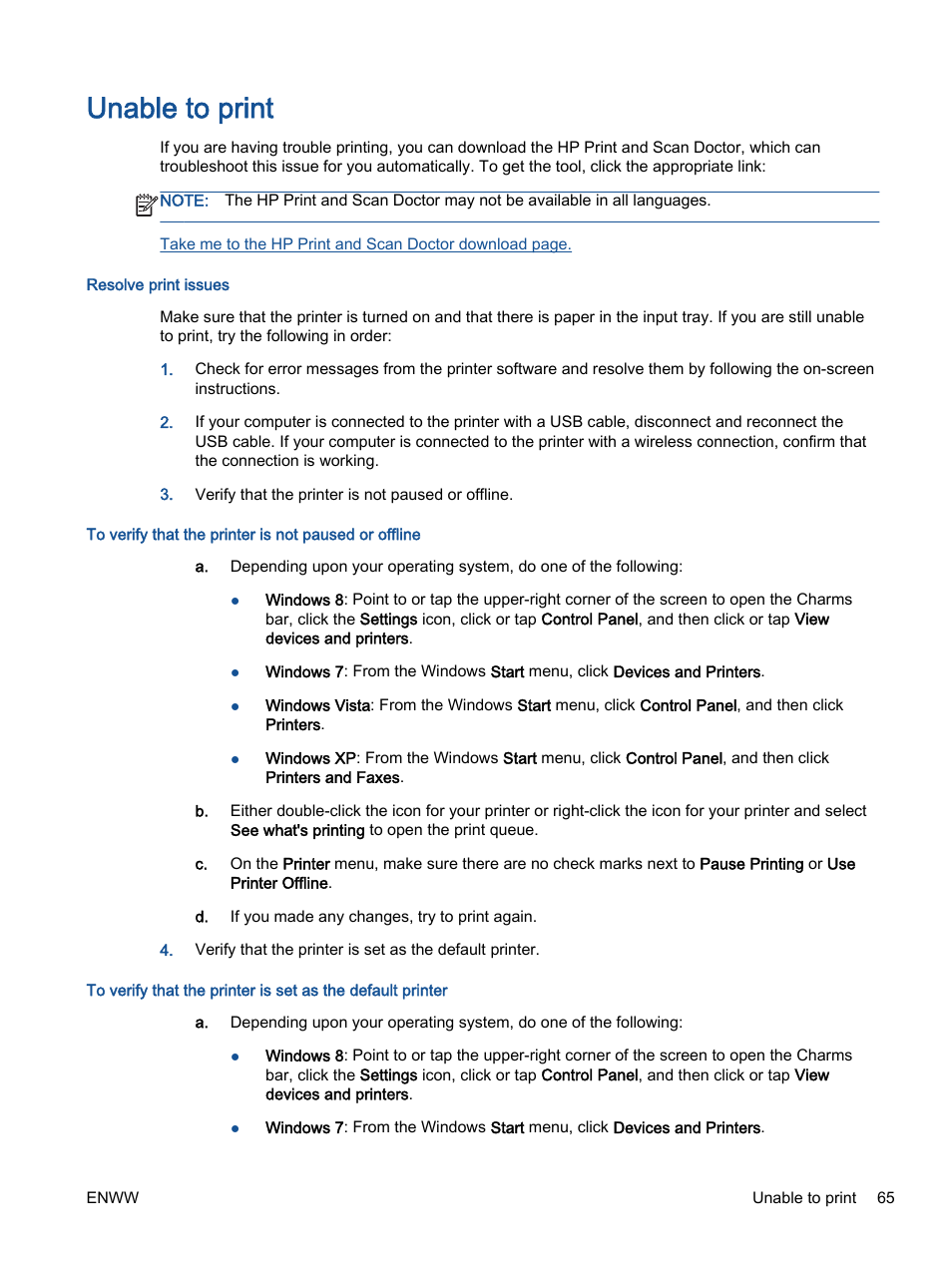 Unable to print | HP Deskjet 2540 All-in-One Printer User Manual | Page 69 / 102