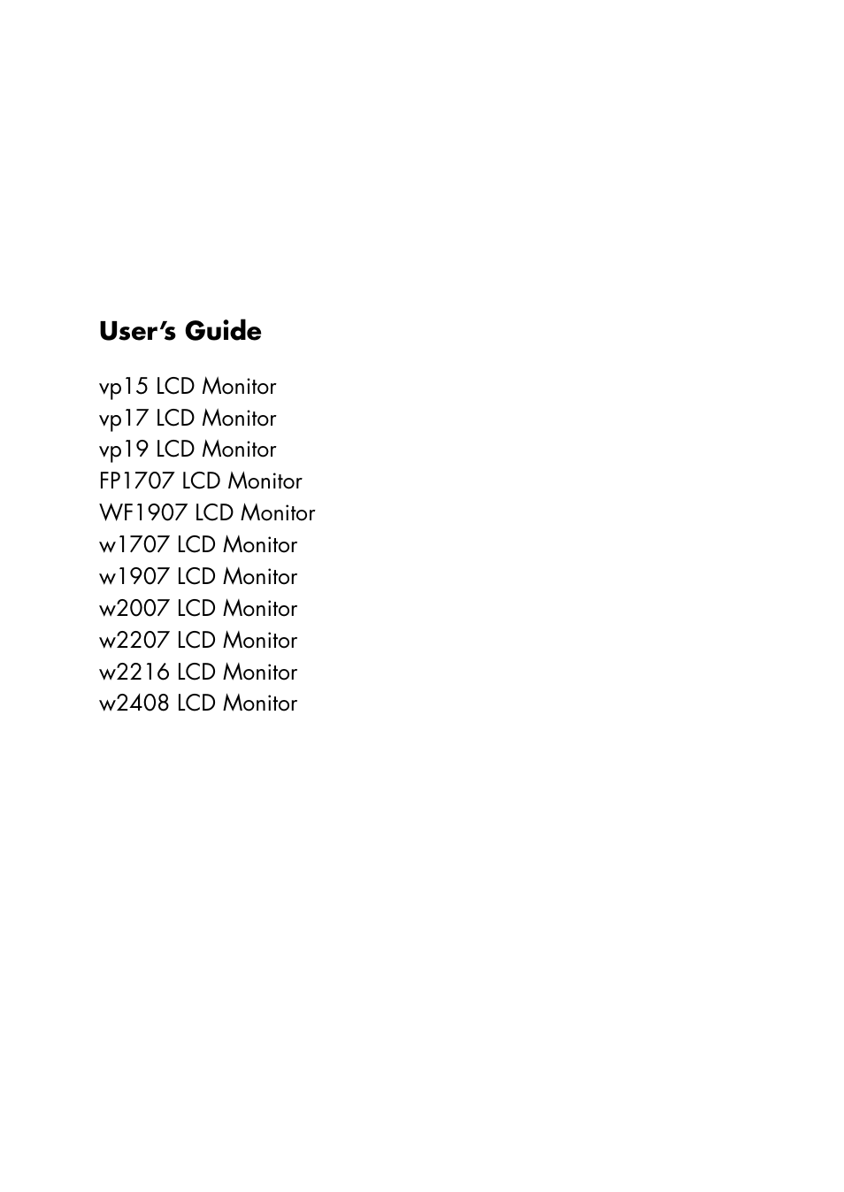HP w2216h 21.6 inch Widescreen LCD Monitor User Manual | 56 pages
