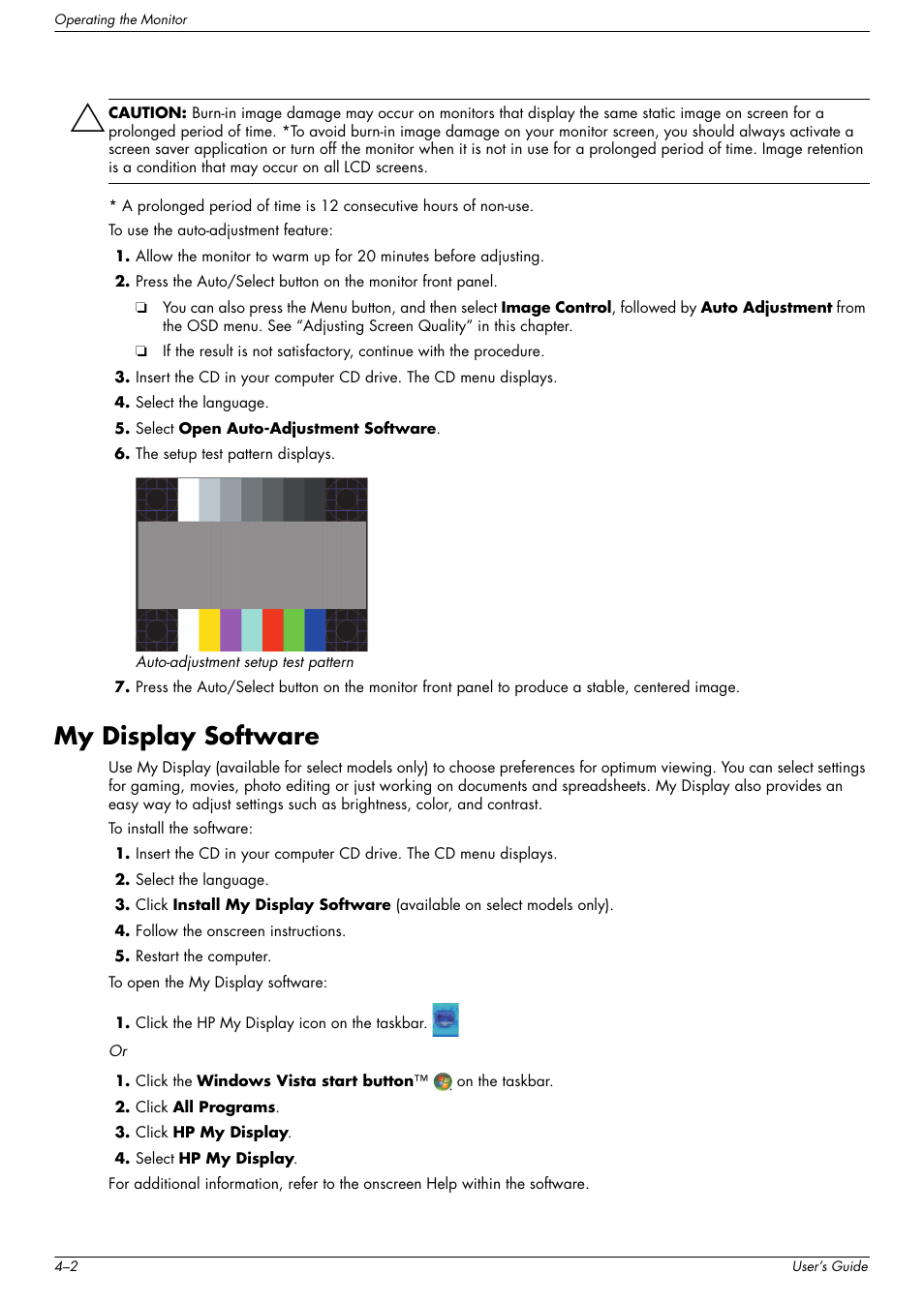 My display software, My display software –2 | HP w2216h 21.6 inch Widescreen LCD Monitor User Manual | Page 28 / 56