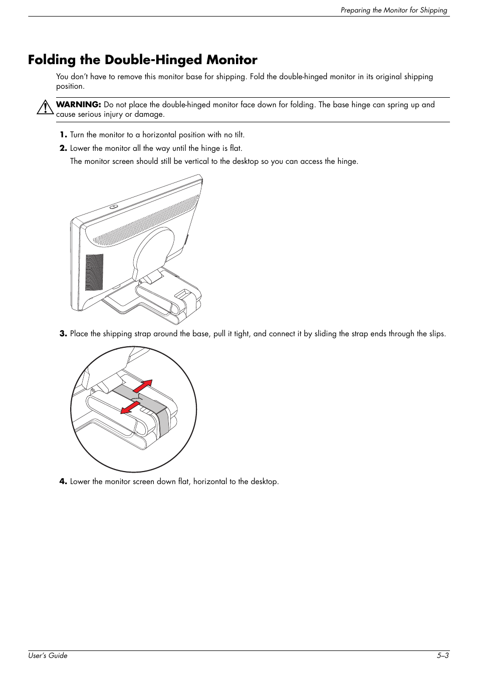 Folding the double-hinged monitor, Folding the double-hinged monitor –3 | HP w2216h 21.6 inch Widescreen LCD Monitor User Manual | Page 37 / 56