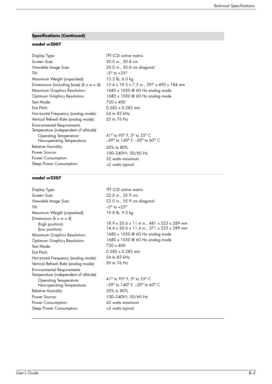 HP w2216h 21.6 inch Widescreen LCD Monitor User Manual | Page 45 / 56