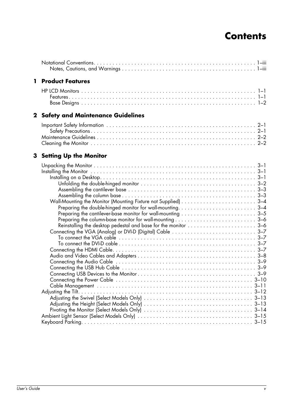 HP w2216h 21.6 inch Widescreen LCD Monitor User Manual | Page 5 / 56