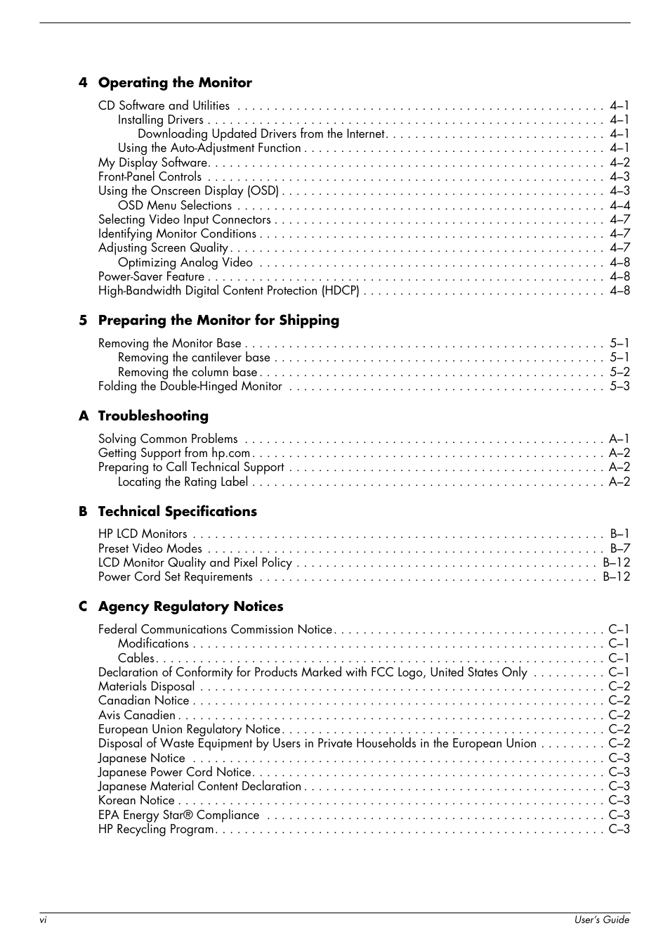 HP w2216h 21.6 inch Widescreen LCD Monitor User Manual | Page 6 / 56