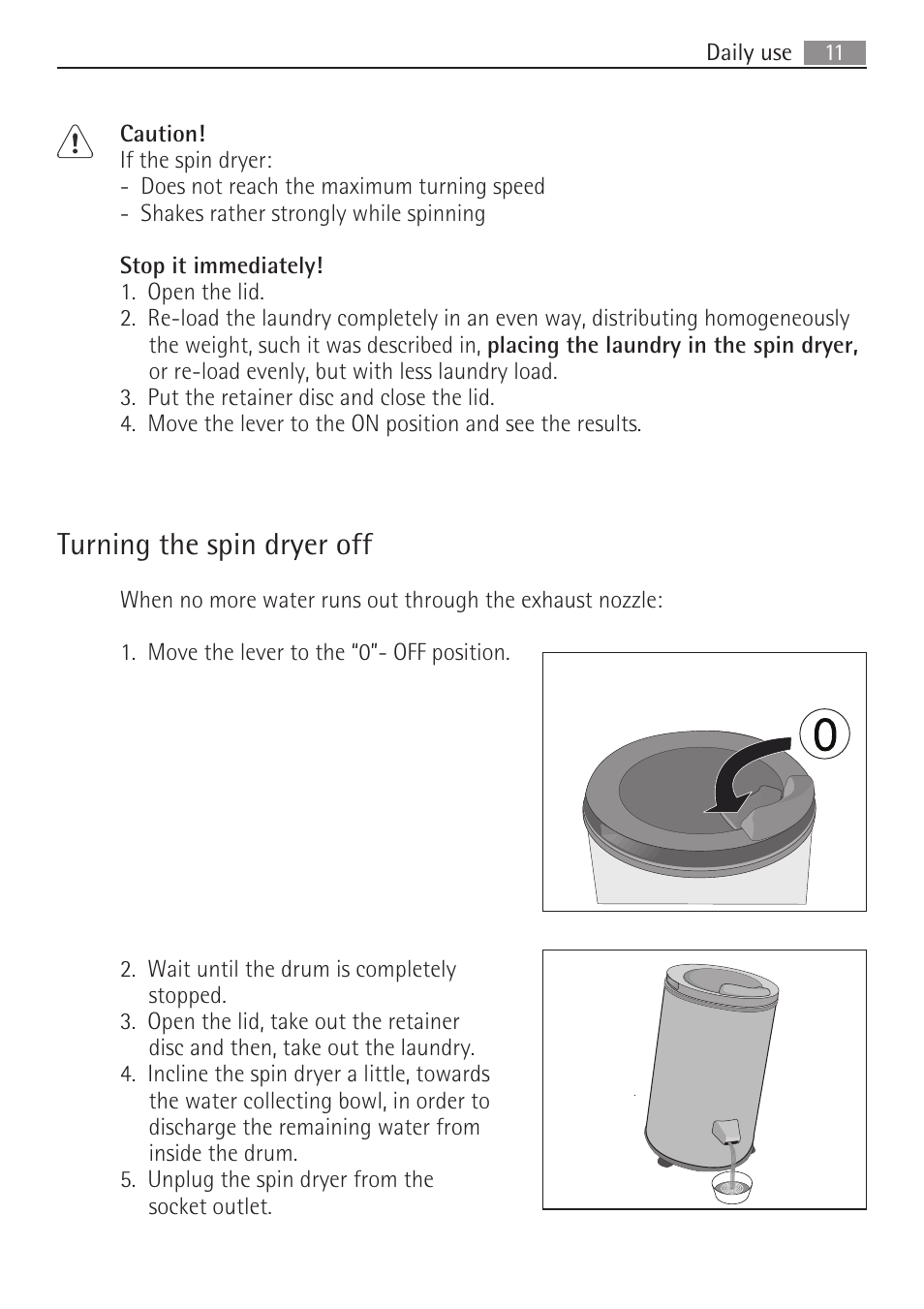 Turning the spin dryer off | AEG SV5028 User Manual | Page 11 / 98