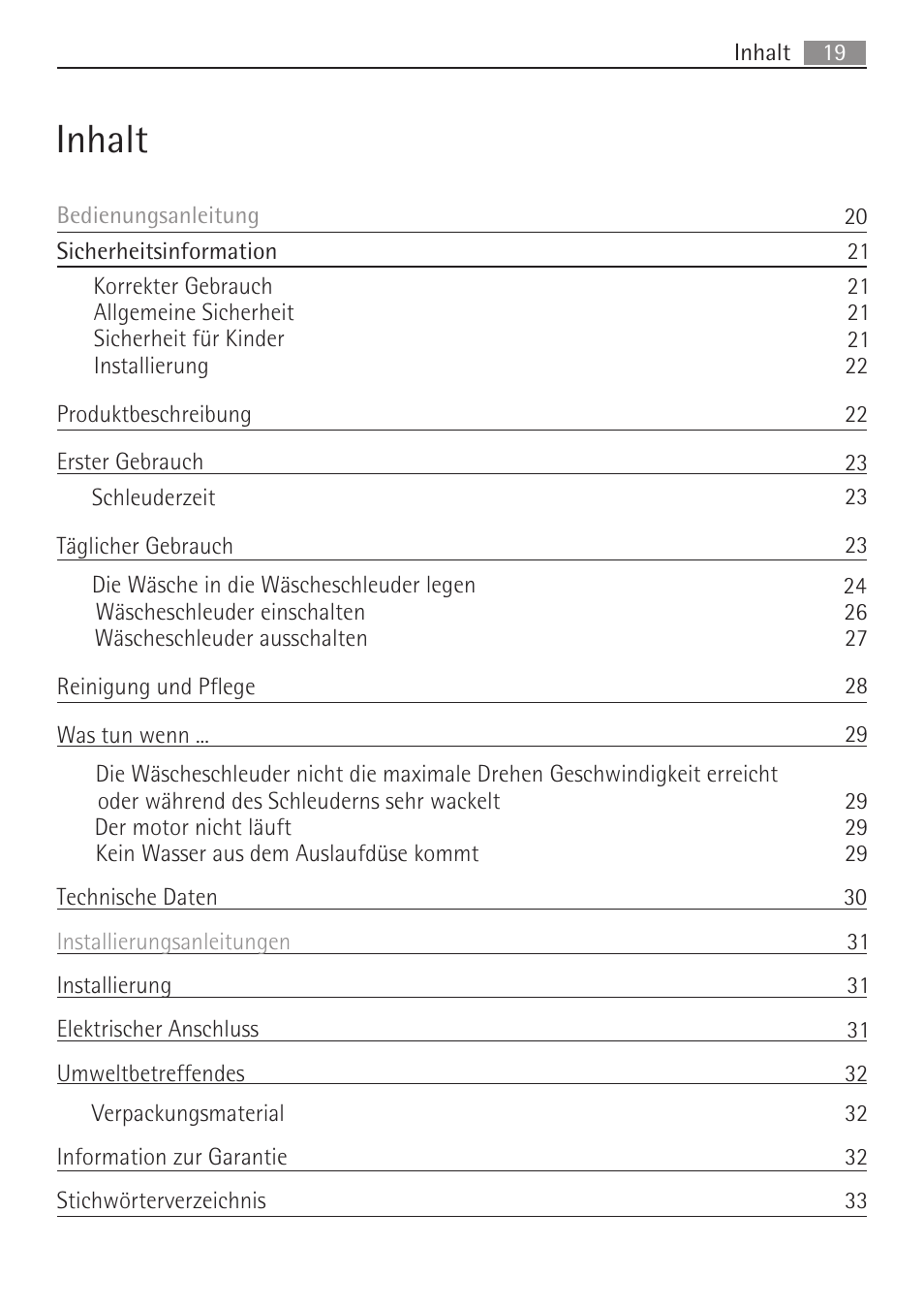 Inhalt | AEG SV5028 User Manual | Page 19 / 98